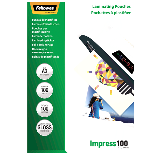 FELLOWES Pack 100 Fundas Plastificar 100 micras Brillo A3 5351205