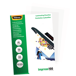 FELLOWES Pack 100 Fundas Plastificar 100 micras Brillo A3 5351205