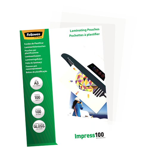 FELLOWES Pack 100 Fundas Plastificar 100 micras Brillo A3 5351205