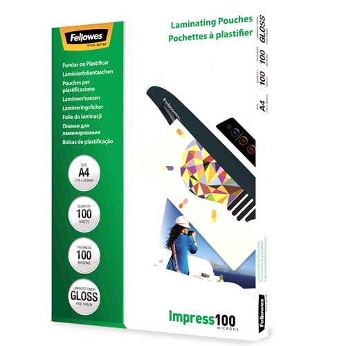 FELLOWES Pack 100 Fundas Plastificar 100 micras Brillo A4 5351111