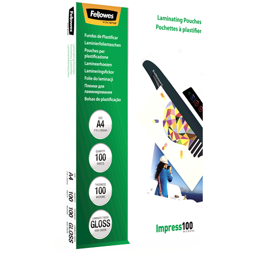 FELLOWES Pack 100 Fundas Plastificar 100 micras Brillo A4 5351111