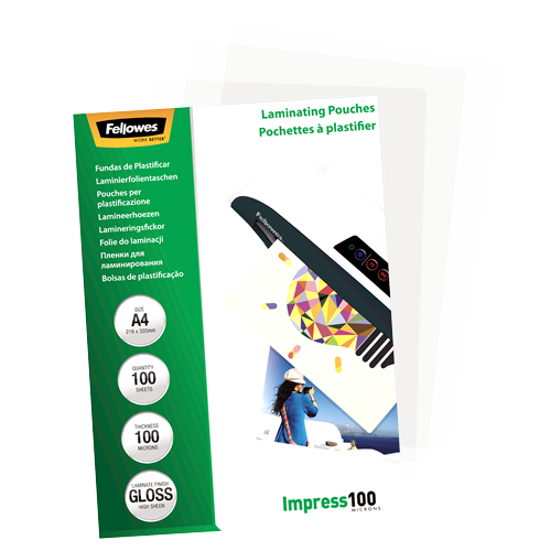 FELLOWES Pack 100 Fundas Plastificar 100 micras Brillo A4 5351111
