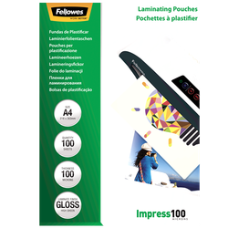 FELLOWES Pack 100 Fundas Plastificar 100 micras Brillo A4 5351111