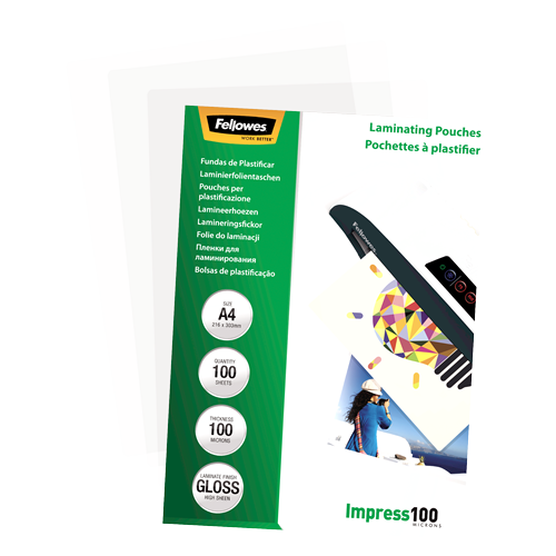 FELLOWES Pack 100 Fundas Plastificar 100 micras Brillo A4 5351111