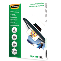 FELLOWES Pack 100 Fundas Plastificar 100 micras Brillo A5 5351002