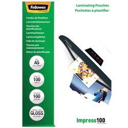FELLOWES Pack 100 Fundas Plastificar 100 micras Brillo A5 5351002