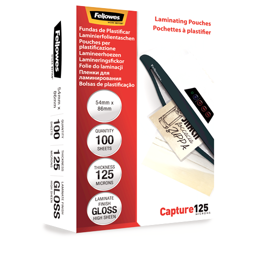 FELLOWES Pack 100 Fundas Plastificar 125 micras Brillo 54x86mm 5306302