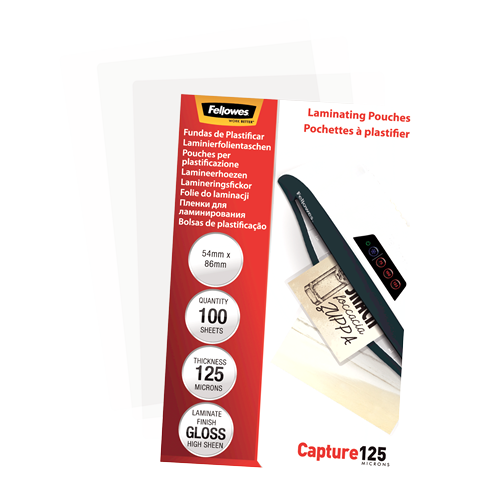 FELLOWES Pack 100 Fundas Plastificar 125 micras Brillo 54x86mm 5306302