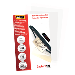 FELLOWES Pack 100 Fundas Plastificar 125 micras Brillo 54x86mm 5306302