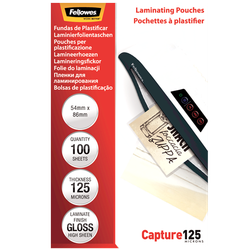 FELLOWES Pack 100 Fundas Plastificar 125 micras Brillo 54x86mm 5306302