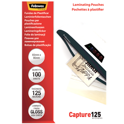 FELLOWES Pack 100 Fundas Plastificar 125 micras Brillo 65x95mm 5306702