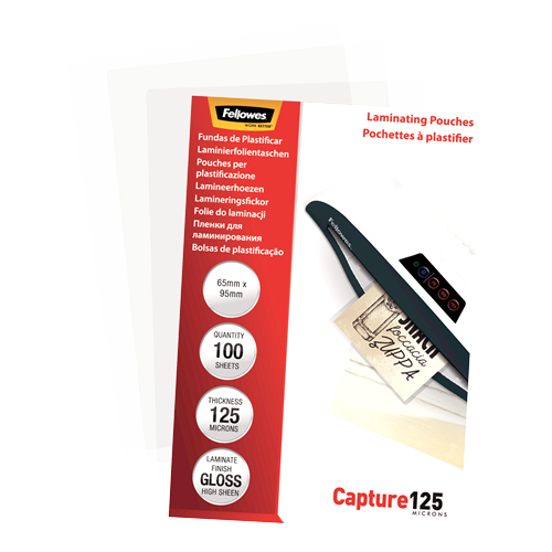 FELLOWES Pack 100 Fundas Plastificar 125 micras Brillo 65x95mm 5306702