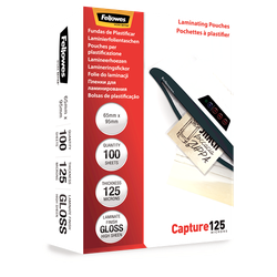 FELLOWES Pack 100 Fundas Plastificar 125 micras Brillo 65x95mm 5306702