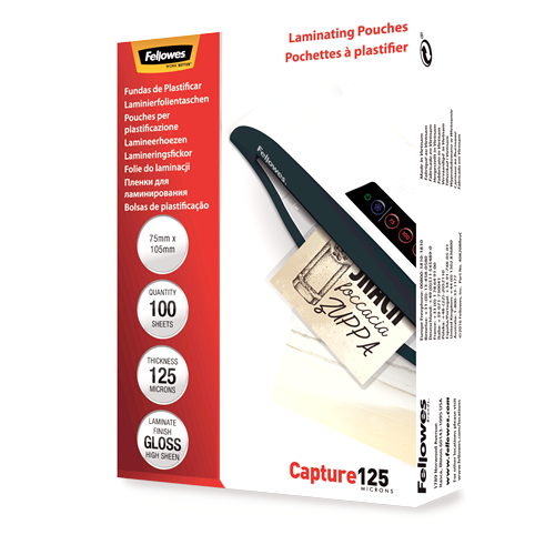 FELLOWES Pack 100 Fundas Plastificar 125 micras Brillo 75x105mm 5306901