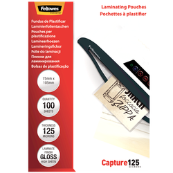 FELLOWES Pack 100 Fundas Plastificar 125 micras Brillo 75x105mm 5306901