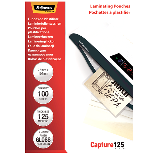 FELLOWES Pack 100 Fundas Plastificar 125 micras Brillo 75x105mm 5306901