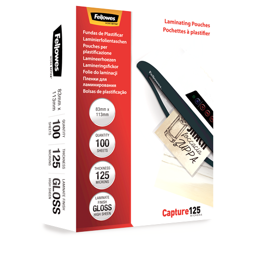 FELLOWES Pack 100 Fundas Plastificar 125 micras Brillo 83x113mm 5307101