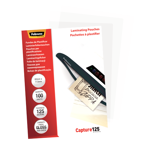 FELLOWES Pack 100 Fundas Plastificar 125 micras Brillo 83x113mm 5307101