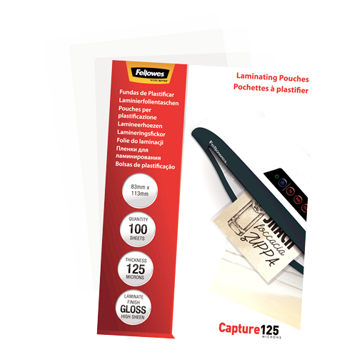 FELLOWES Pack 100 Fundas Plastificar 125 micras Brillo 83x113mm 5307101