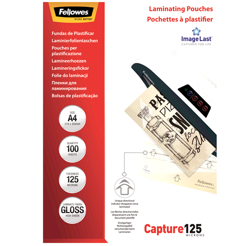 FELLOWES Pack 100 Fundas Plastificar 125 micras Brillo A4 5307407