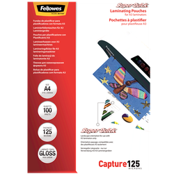 FELLOWES Pack 100 Fundas Plastificar 125 micras Brillo A4 Alta Velocidad 5440101