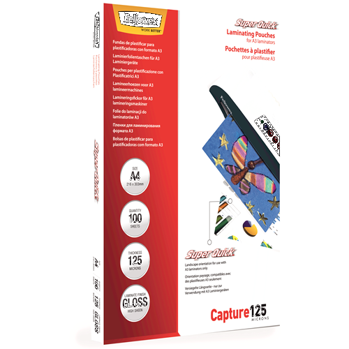 FELLOWES Pack 100 Fundas Plastificar 125 micras Brillo A4 Alta Velocidad 5440101