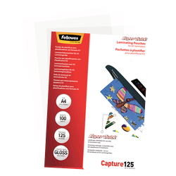 FELLOWES Pack 100 Fundas Plastificar 125 micras Brillo A4 Alta Velocidad 5440101