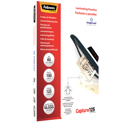 FELLOWES Pack 100 Fundas Plastificar 125 micras Brillo A5 5307302