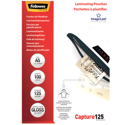 FELLOWES Pack 100 Fundas Plastificar 125 micras Brillo A5 5307302