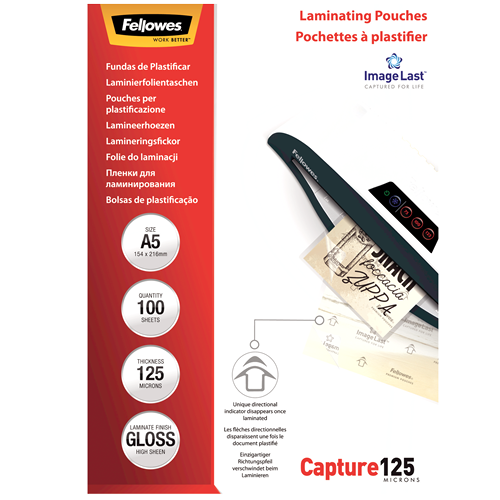 FELLOWES Pack 100 Fundas Plastificar 125 micras Brillo A5 5307302