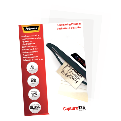 FELLOWES Pack 100 Fundas Plastificar 125 micras Brillo A6 5307201