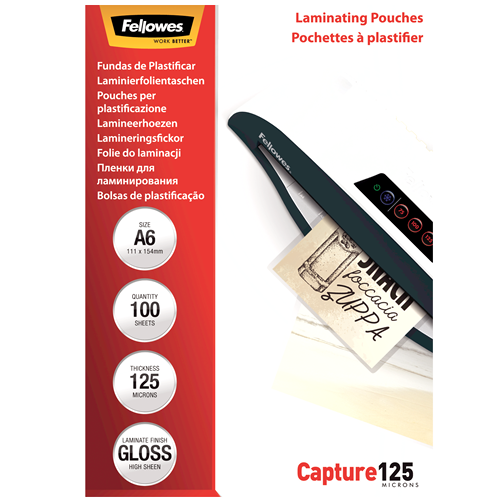 FELLOWES Pack 100 Fundas Plastificar 125 micras Brillo A6 5307201
