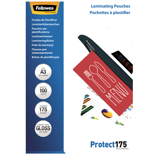 FELLOWES Pack 100 Fundas Plastificar 175 micras Brillo A3 5308803