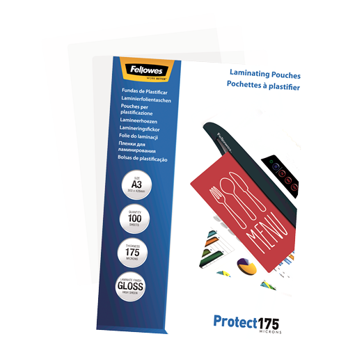 FELLOWES Pack 100 Fundas Plastificar 175 micras Brillo A3 5308803