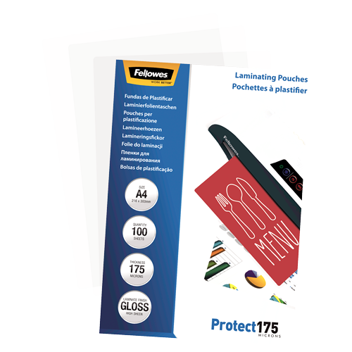 FELLOWES Pack 100 Fundas Plastificar 175 micras Brillo A4  5308703