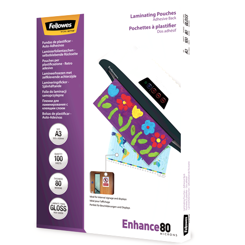 FELLOWES Pack 100 Fundas Plastificar 80 micras Adhesivas A3 5302302