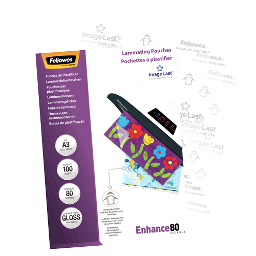 FELLOWES Pack 100 Fundas Plastificar 80 micras Brillo A3 5306207