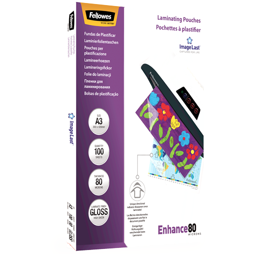 FELLOWES Pack 100 Fundas Plastificar 80 micras Brillo A3 5306207