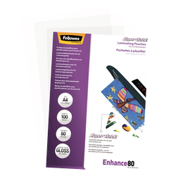 FELLOWES Pack 100 Fundas Plastificar 80 micras Brillo A4 Alta Velocidad 5440001