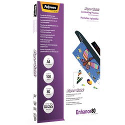 FELLOWES Pack 100 Fundas Plastificar 80 micras Brillo A4 Alta Velocidad 5440001
