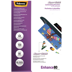 FELLOWES Pack 100 Fundas Plastificar 80 micras Brillo A4 Alta Velocidad 5440001