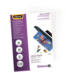 FELLOWES Pack 100 Fundas Plastificar 80 micras Brillo A4 Alta Velocidad 5440001
