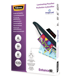 FELLOWES Pack 100 Fundas Plastificar 80 micras Brillo A5 5306002