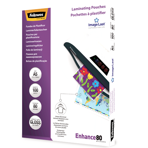 FELLOWES Pack 100 Fundas Plastificar 80 micras Brillo A5 5306002