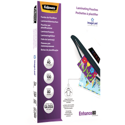 FELLOWES Pack 100 Fundas Plastificar 80 micras Brillo A5 5306002