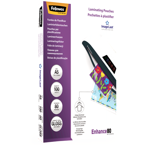 FELLOWES Pack 100 Fundas Plastificar 80 micras Brillo A5 5306002