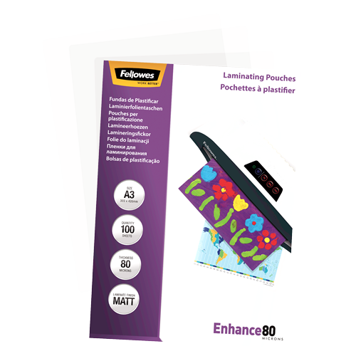 FELLOWES Pack 100 Fundas Plastificar 80 micras Mate A3 5452003