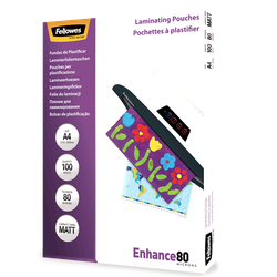 FELLOWES Pack 100 Fundas Plastificar 80 micras Mate A4 5452103
