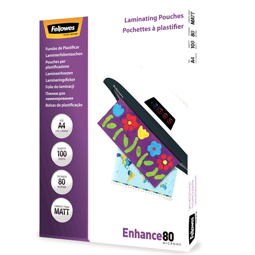 FELLOWES Pack 100 Fundas Plastificar 80 micras Mate A4 5452103