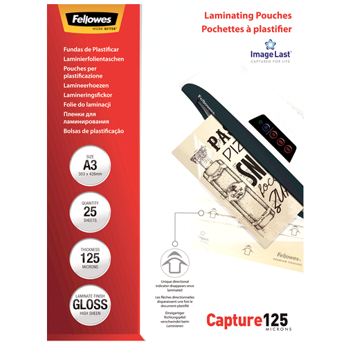 FELLOWES Pack 25 Fundas Plastificar 125 micras Brillo A3 5396501